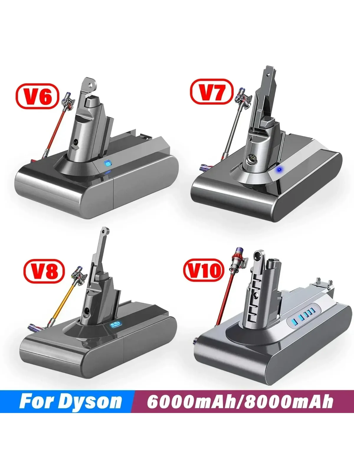 6000mAh Geschikt voor Dyson V6 V7 V8 V10 V11 DC31A DC34B Serie Batterij SV03 DC62 SV10 SV11 SV12 SV14 SV15 Stofzuiger Batterij - afbeelding 2