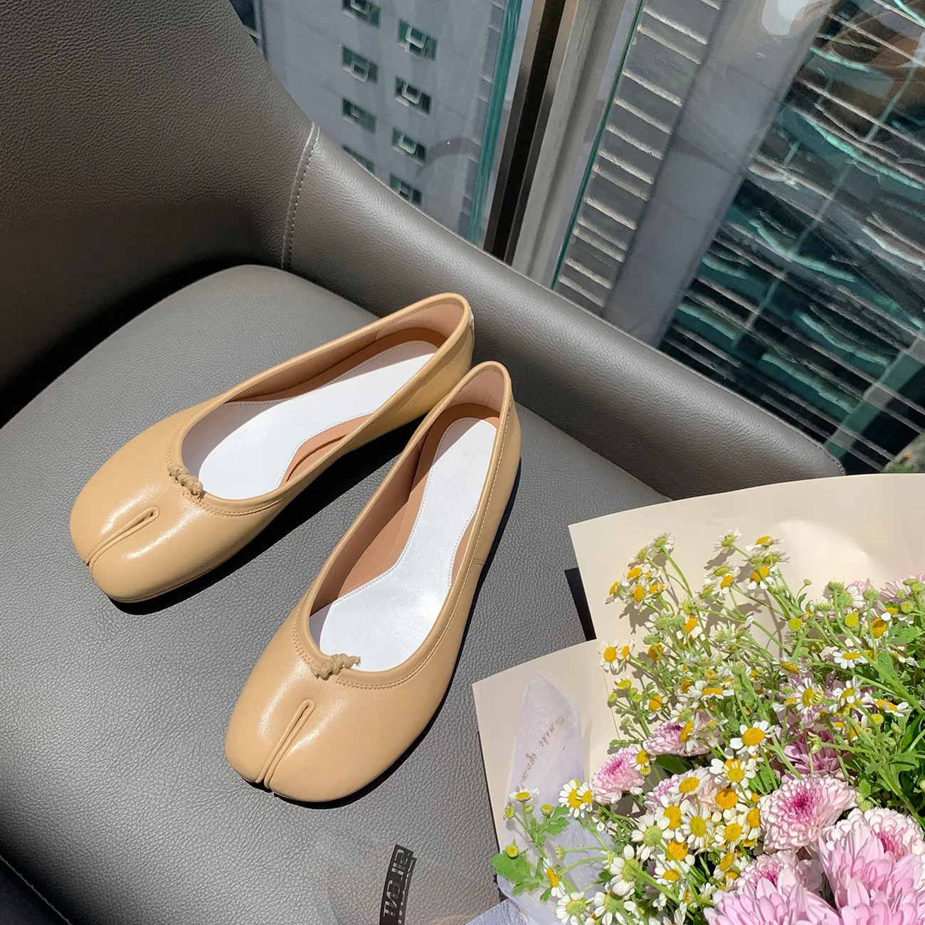 أحذية باليه سوداء مسطحة بمقدمة مقسمة للنساء فستان ماري جينس بدون كعب راقصة الباليه Zapato Mujer