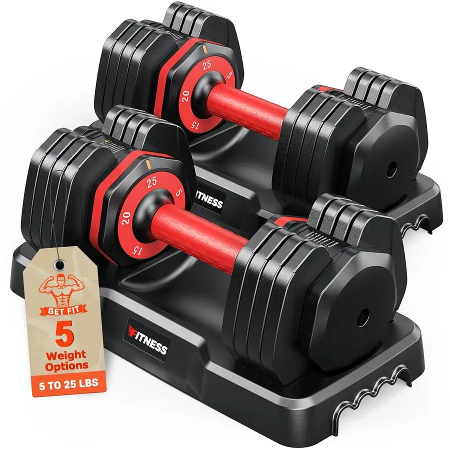 

Adjustable Dumbbells Set of 2, 1 Hand Adjustable Weights Dumbbells Set, 5 in 1 10 in 1 Free Dumbbell with AntiSlip Customizable