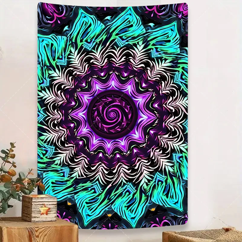

1pc Wall Tapestry Psychedelic Mandala Tapestry - Vibrant Boho Wall Hanging for Bedroom Decor