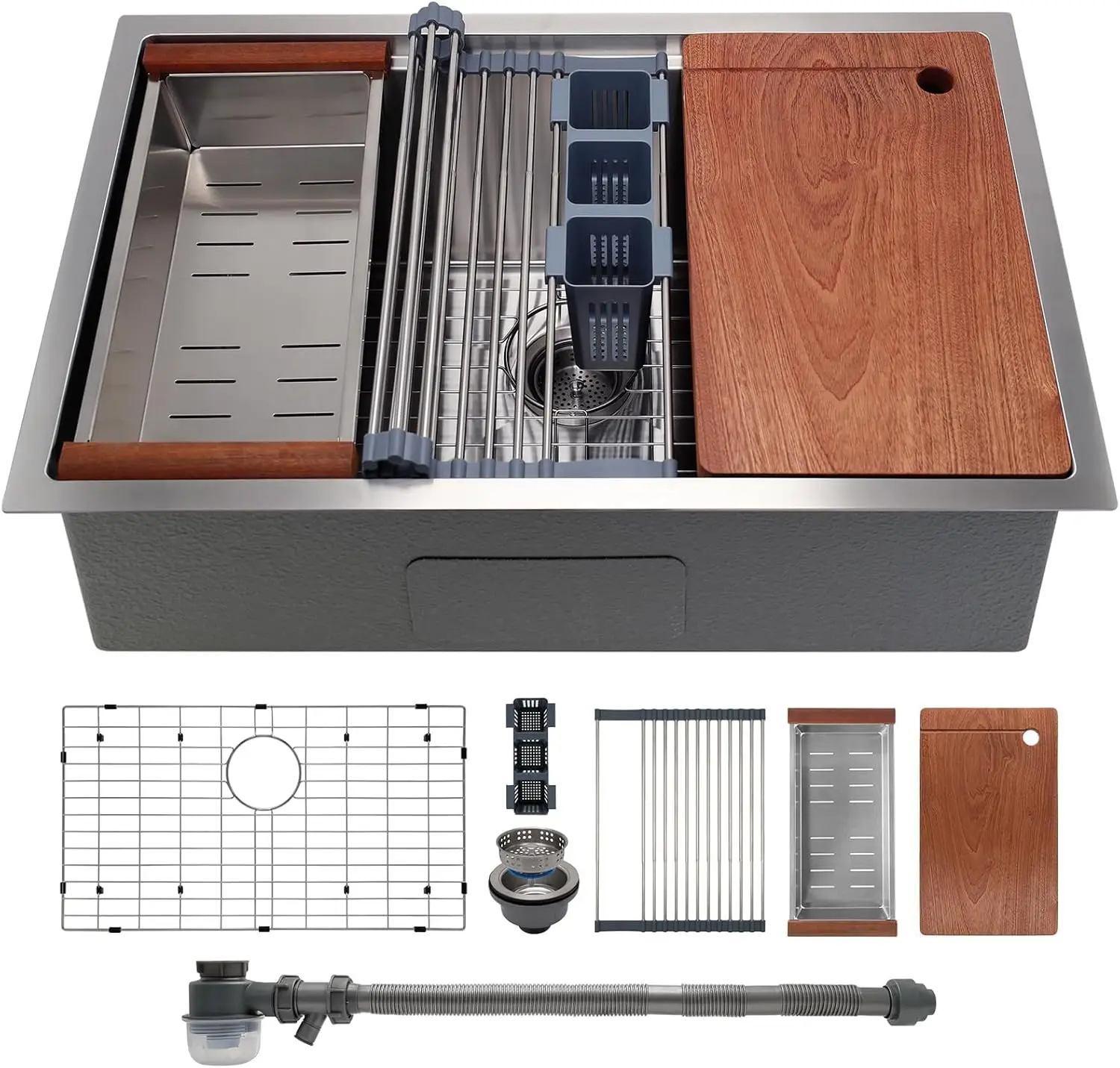 

32x19 Inch Stainless Steel Undermount Kitchen Sink with Accessories, Single Bowl Workstation