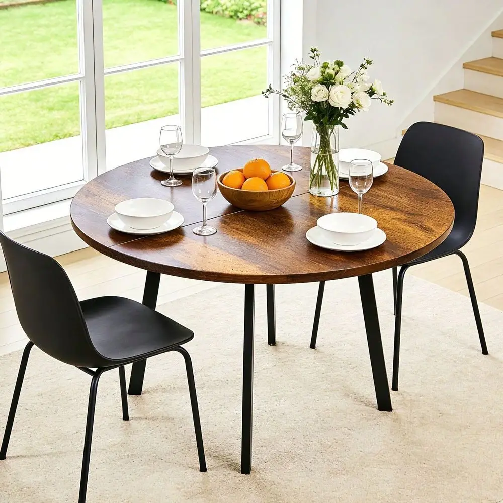 

Table, Home 35.4in Small Round Dining Table With Wood Steel Circle Dinner Table Small Space, Apartment, Office, Kitchen, 2 To 4