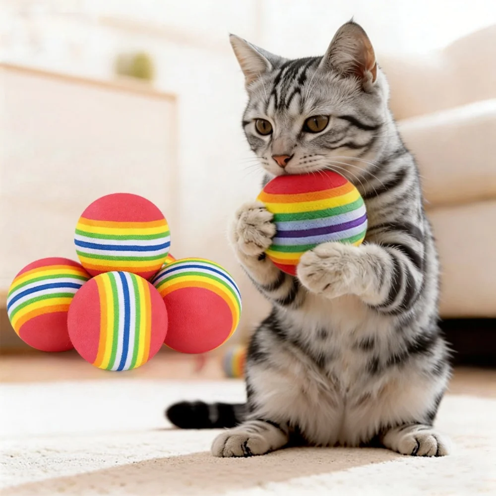 1/9 Stück Katzenspielbälle zur Selbstunterhaltung, Langeweilebekämpfung, Regenbogenfarben, Schaumstoff-Teasing-Bälle für Kätzchen, interaktive Spielzeuge, lustiges Haustiergeschenk – Detail 8