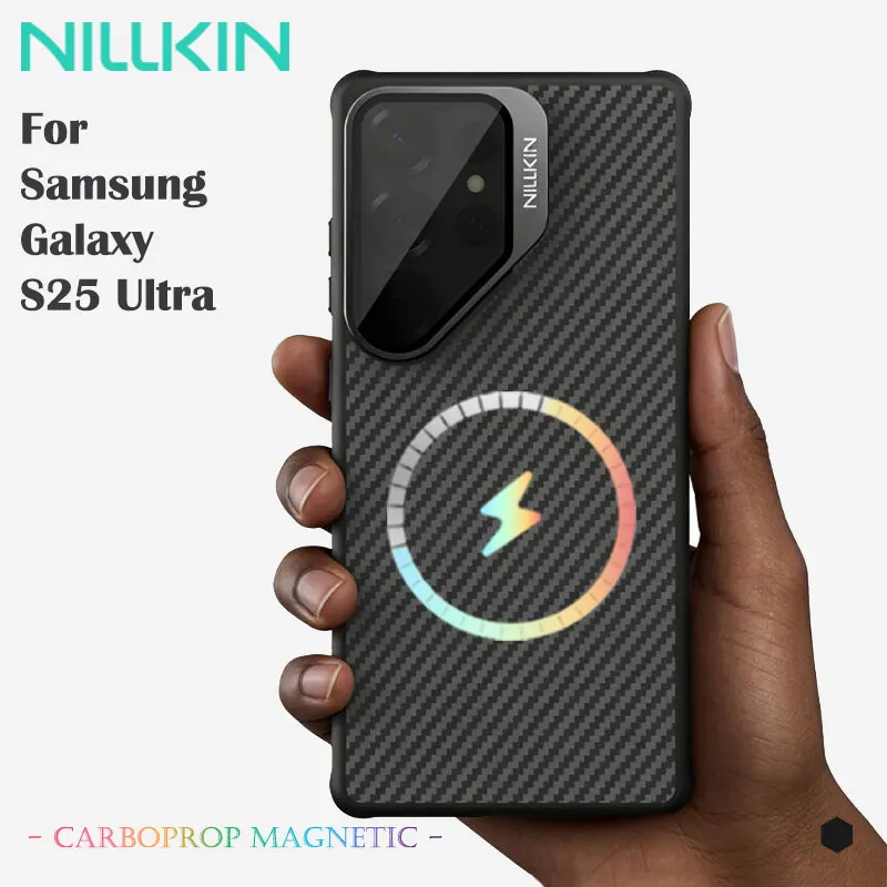 

For Samsung Galaxy S25 Ultra NILLKIN Case with Magnetic Stand, Built-in Kickstand & Lens Cover, Magsafe Compatible, Shockproof