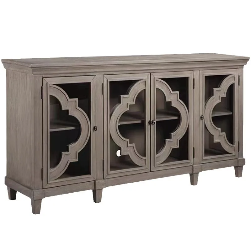 

Solid wood dining side cabinet four doors carved lockers dining room kitchen storage cabinets cupboards