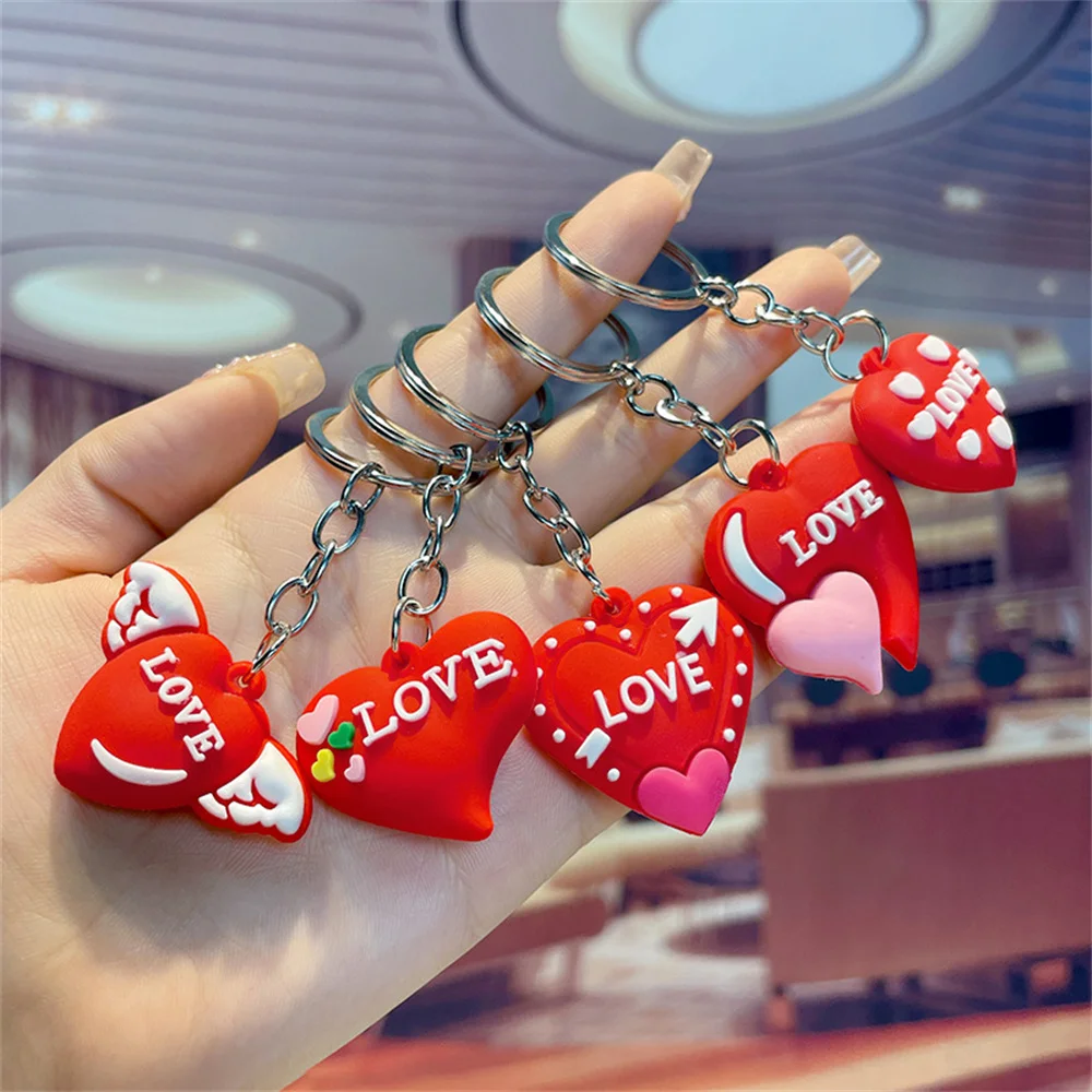 Mini Couple Love Keychain High-quality PVC Heart Pendant Car Keychain Cute Red Love Key Ring Backpack Ornament Gift for Friends