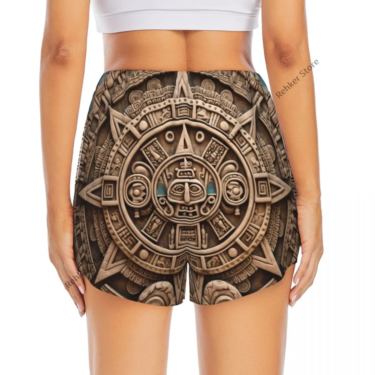 Atletische shorts voor dames Oude Azteekse Maya-kalender Hardlopen Yoga Fitness Sneldrogend Badmintontraining met zak