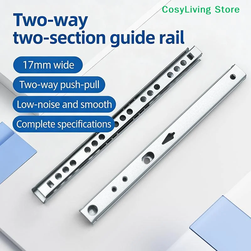 [CL]2Set Smooth Glide Bearing Drawer Slides 17mm Wide Two Way Slide Drawer Glides 8