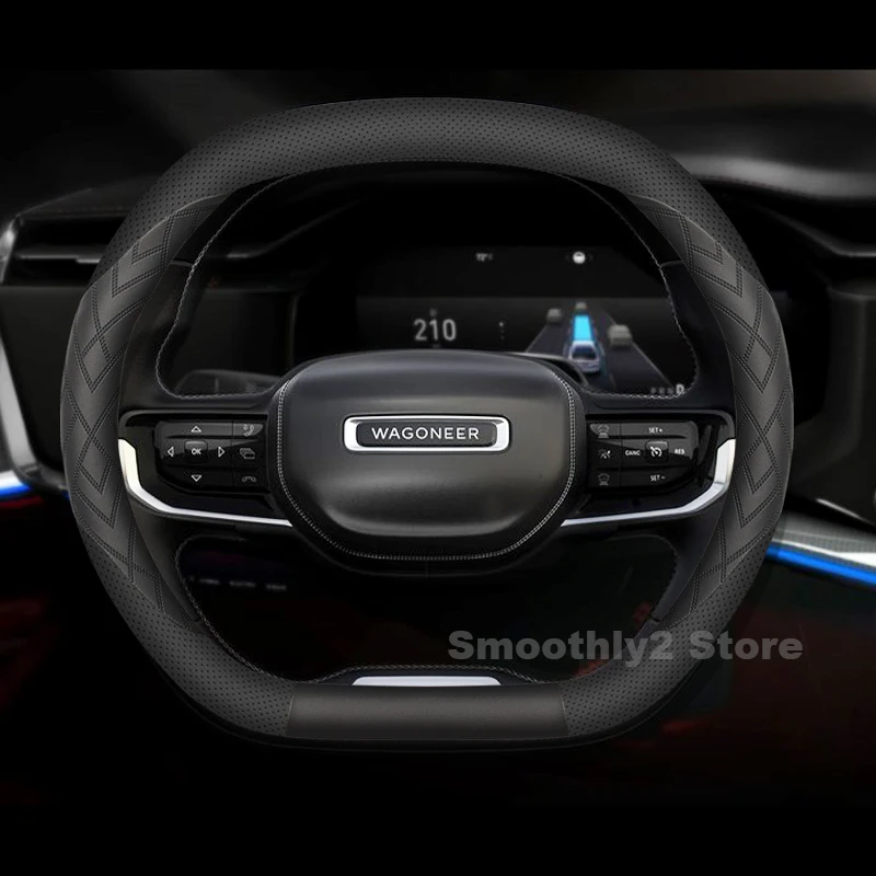 غطاء عجلة قيادة السيارة من الجلد لسيارة Jeep Wagoneer S 2024 2025 ملحقات داخلية لعجلة قيادة السيارات مقاومة للاهتراء #2