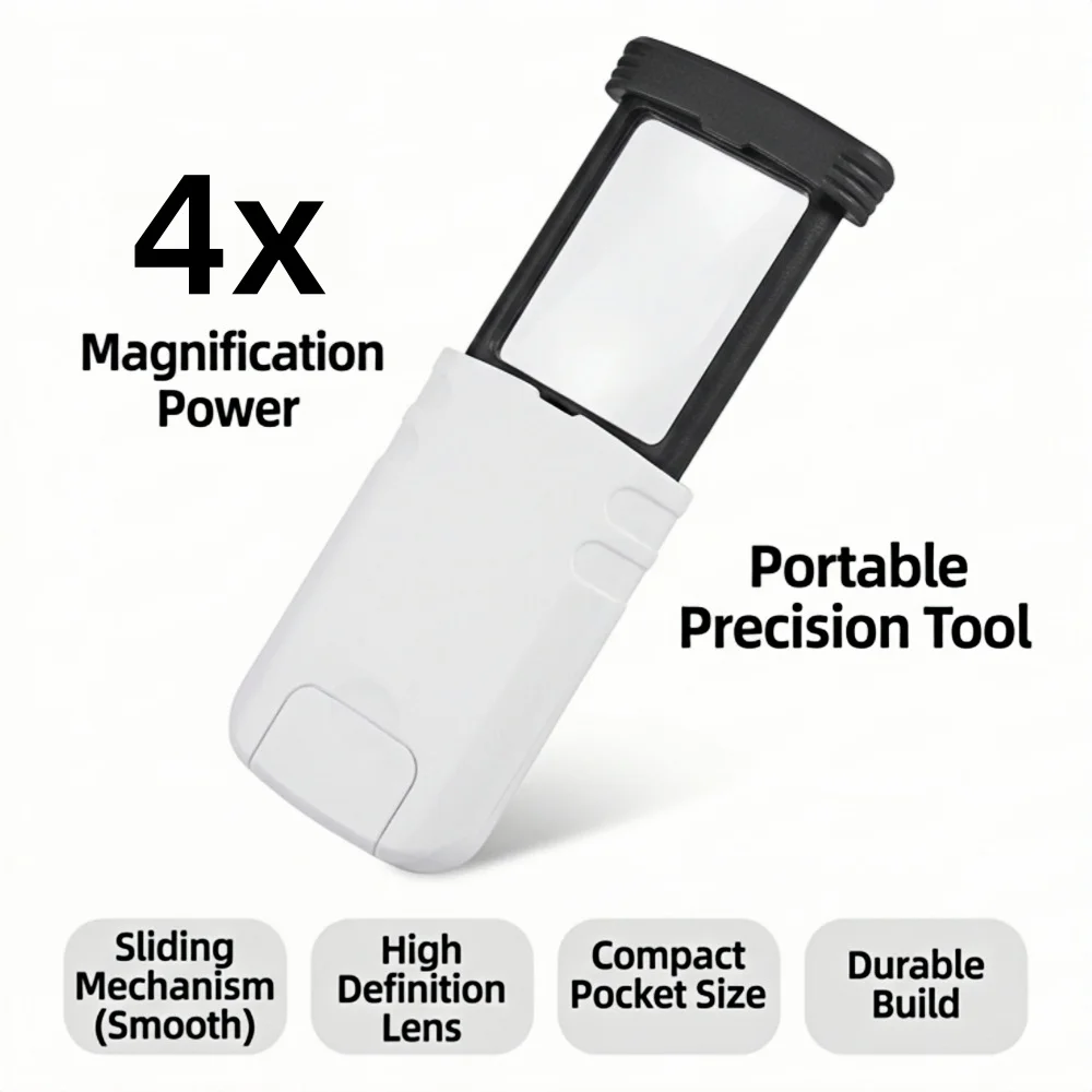 Foldable Pocket Magnifying Glass 4X Mini Magnifier with LED Light Portable Illuminated Jewelry Loupe for Reading Crafts HD Lens