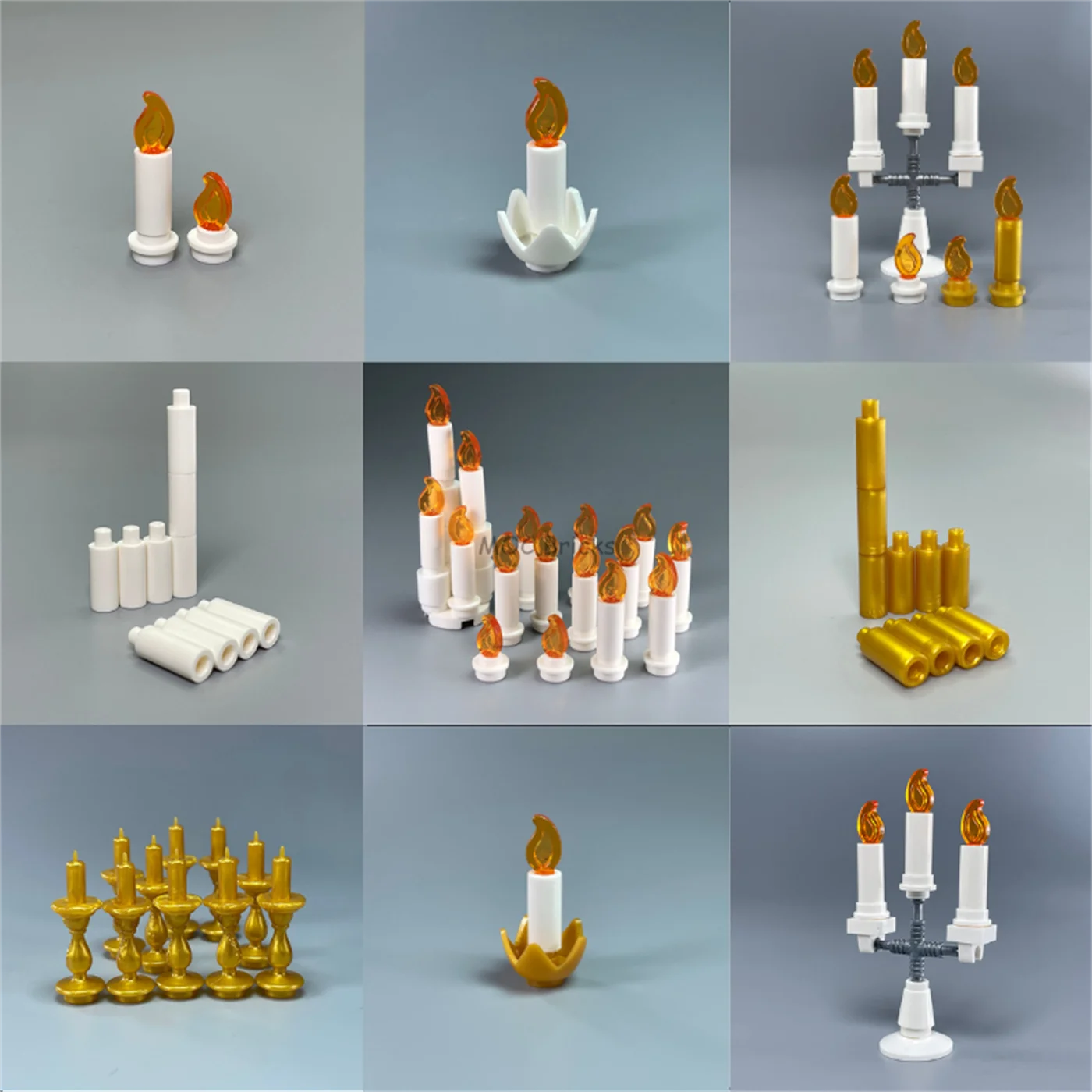 MOC Bricks White Candlestick Candle Flame Fire fit with 37762 37775 Assembles Particles DIY Part Educational Toys For Children