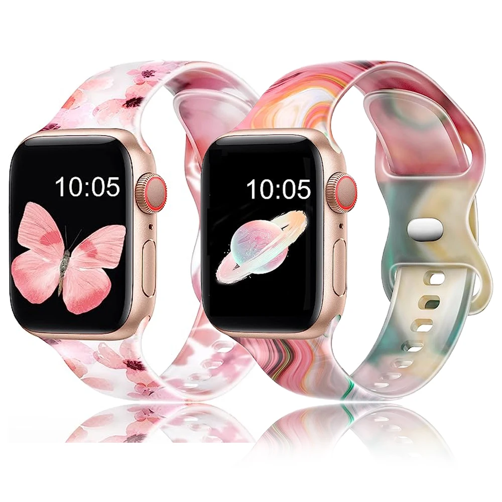 

Printed Strap for Apple Watch Band 44mm 40mm 45mm 49mm 41mm 38mm silicone correa bracelet iWatch series 8 6 5 4 3 se 7 9 ultra 2