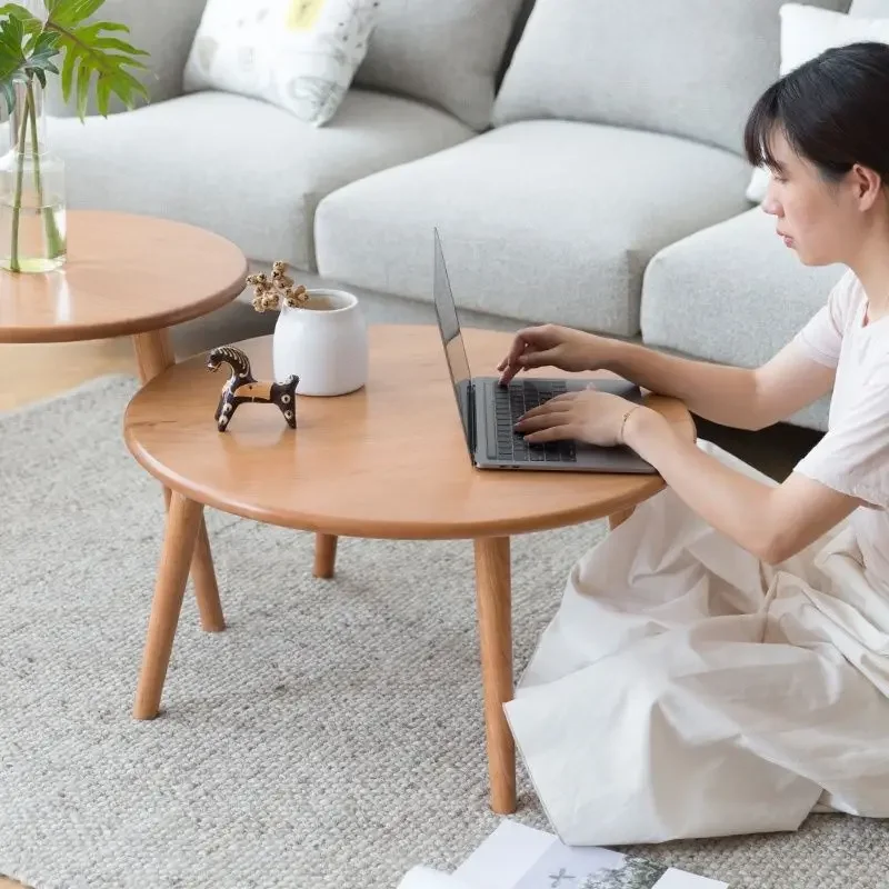 

Solid Wood Vintage Round Tea Table Small Family Living Room Furniture Sofa Side Low Table Coffee Round Tables Nordic 70cm Mesas