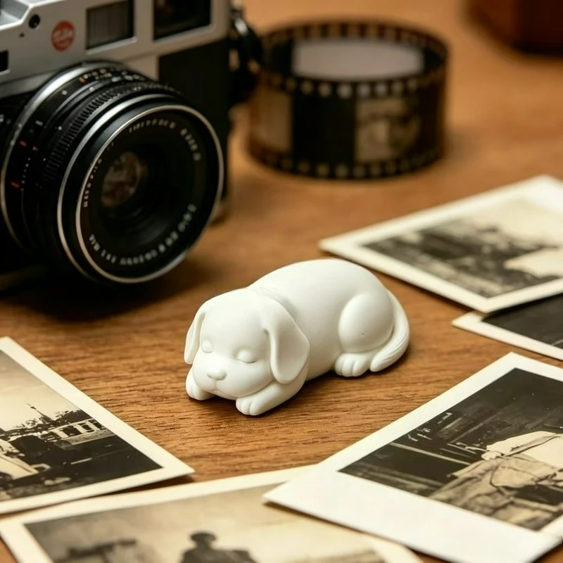 Sleeping Puppy Figurine,White Sleeping Dog Statue,3D Printed  Desktop Prop For Car Dashboard Bedroom Bookcase Table Home Decor