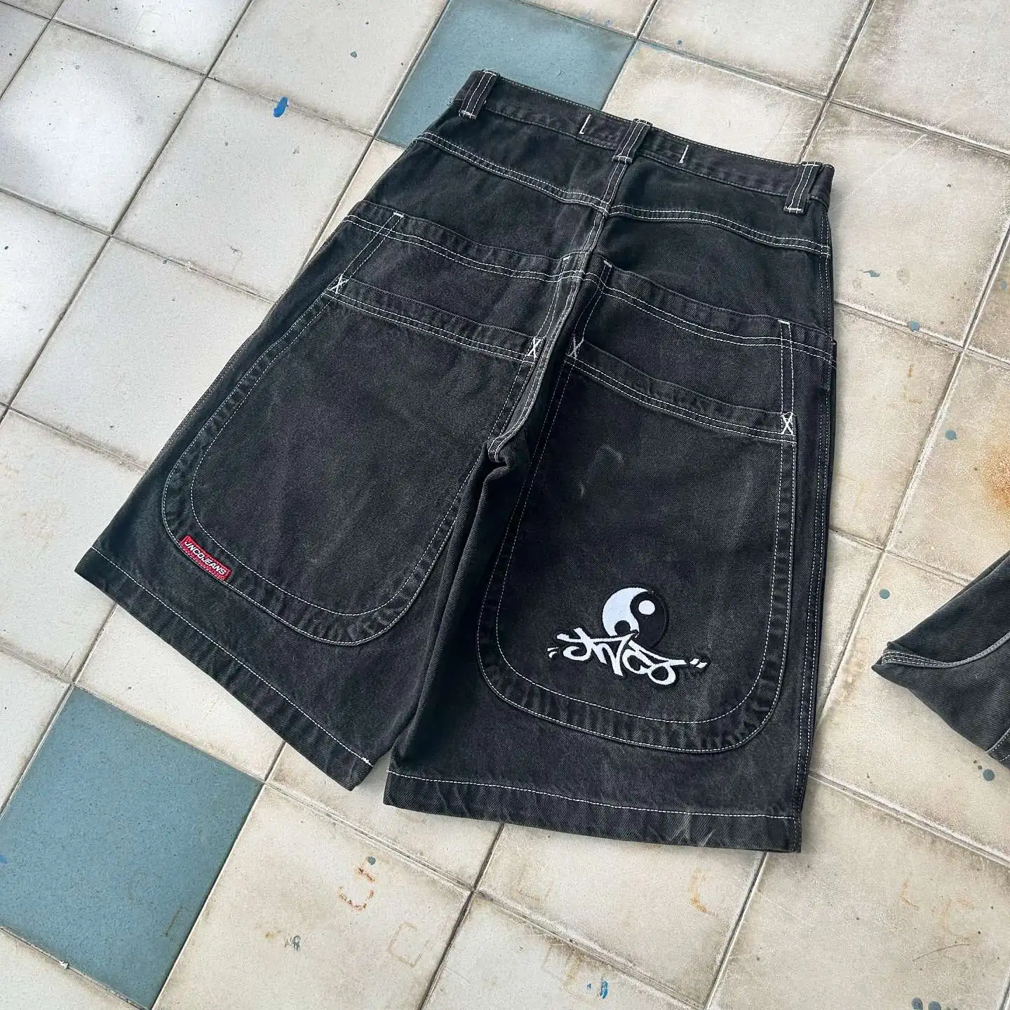 Harajuku Vintage JNCO pantaloncini di jeans larghi uomo y2k pantaloni della tuta modello moto hip hop streetwear uomo donna pantaloncini da basket