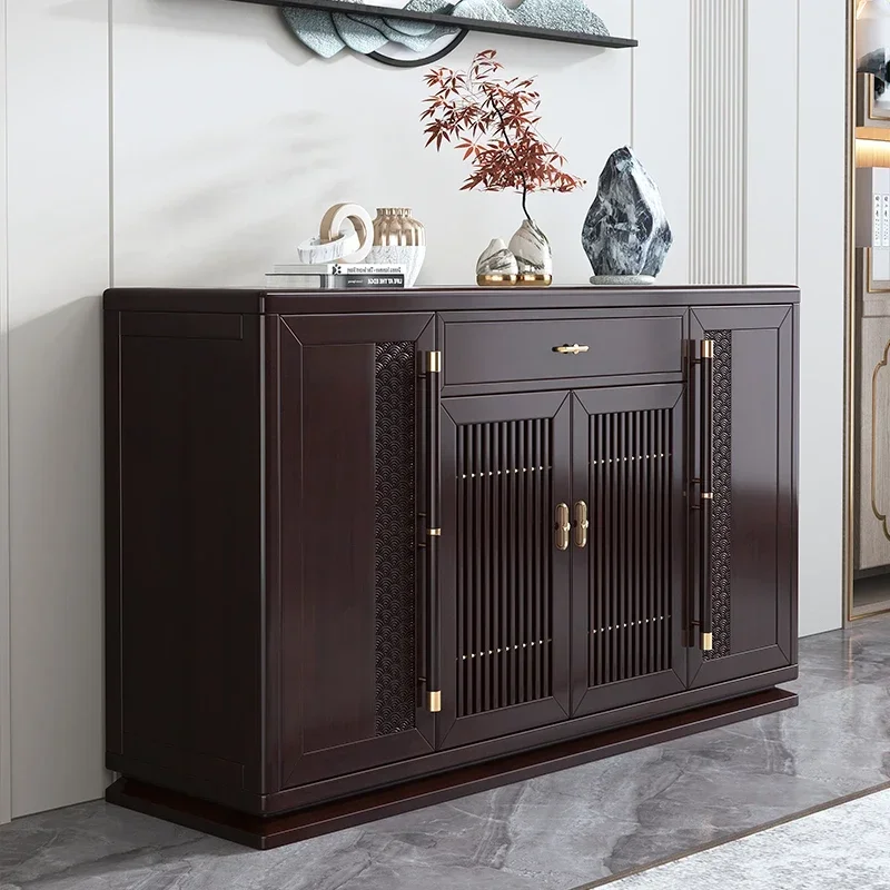 

Solid wood sideboard porch cabinet living room household light luxury tea cabinet Chinese decorative lockers against the wall