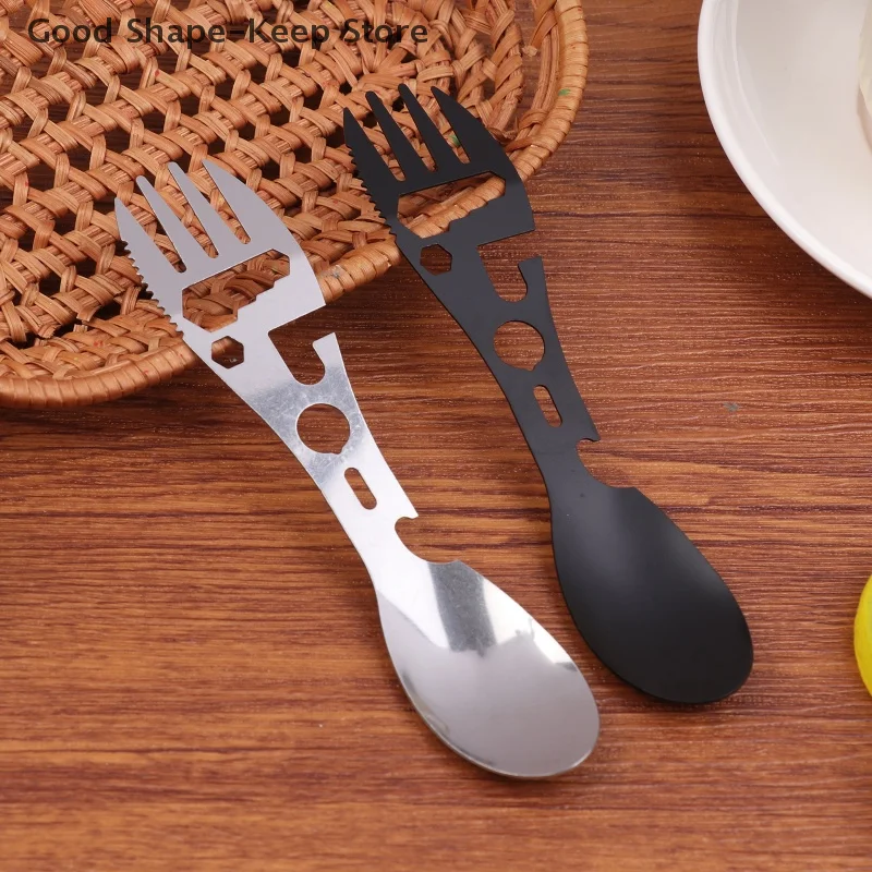 

10-in-1 Stainless Steel Camping Utensils Set - Portable Travel Hiking Cutlery Fork Spoon Opener Outdoor Survival Gear Tableware