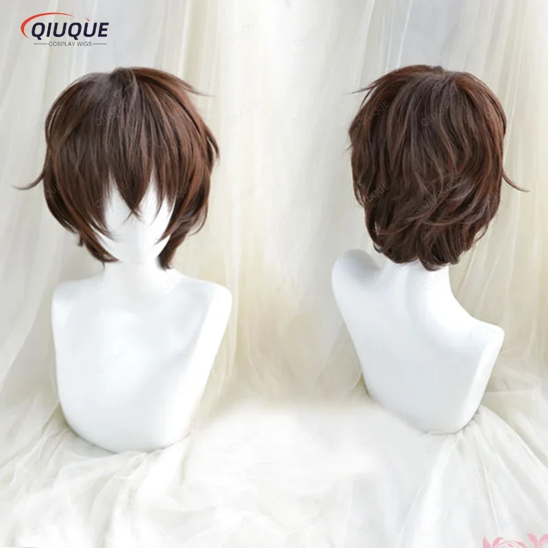 New Arrival Anime Bungo Stray Dogs Dazai Osamu Short Brown Curly Hair Heat Resistant Cosplay Costume Wig   Track   Cap