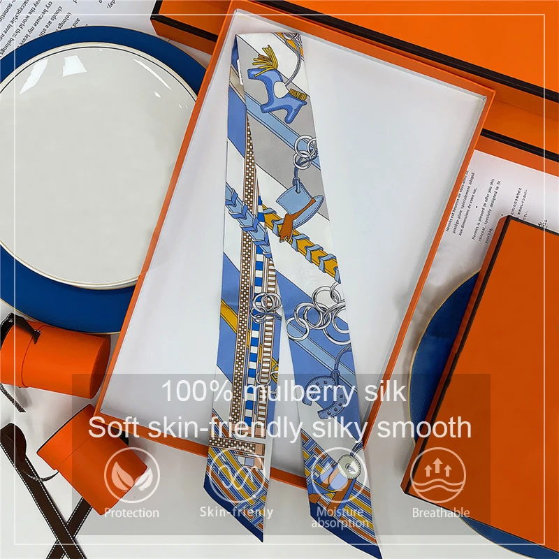 

Summer New Animal Design Elephant Female Decoration Twill Silk Scarf Long Ribbon Binding Bag Silk Ribbon Hair Belt Small Scarf