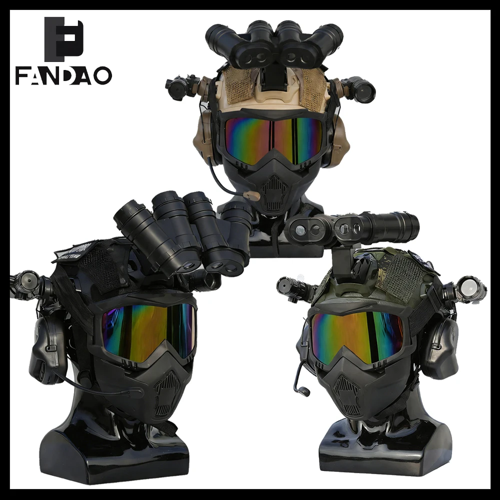 Children's Tactical Helmet Set Complete CS Special Forces Training Gear with Mask Commation Bluetooth Earphone for CS Cosplay