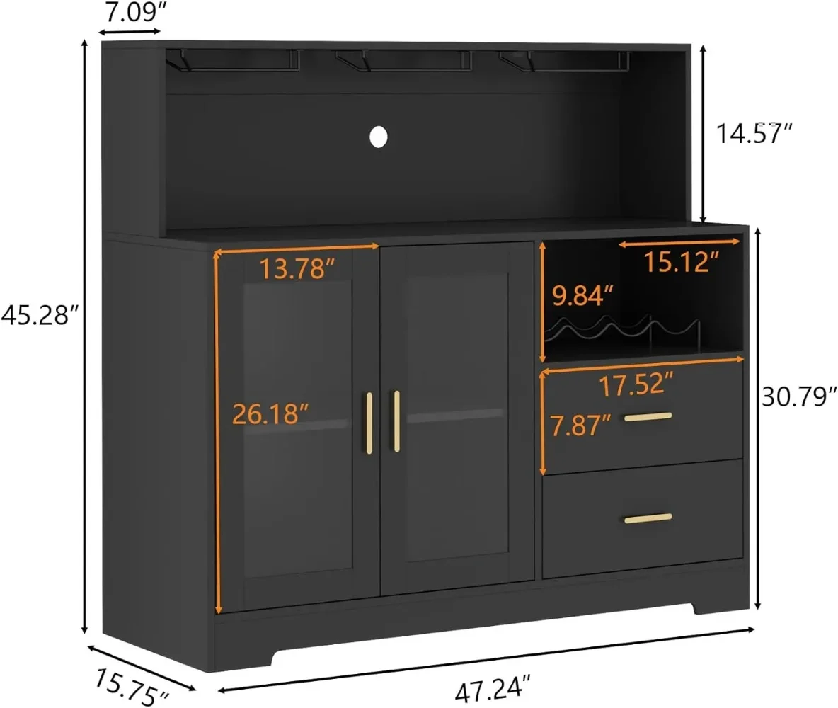 Wine Bar Cabinet with LED Light, Home Wine Cabinet with Wine and Glass Rack, Modern Liquor Cabinet for Living Room Dining Room