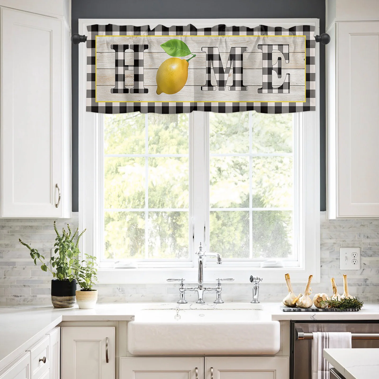 ZEDLIYU Valances for Windows Kitchen Living Room Small Window Valance Lemon 1 Panel, 54 x 18 Inch