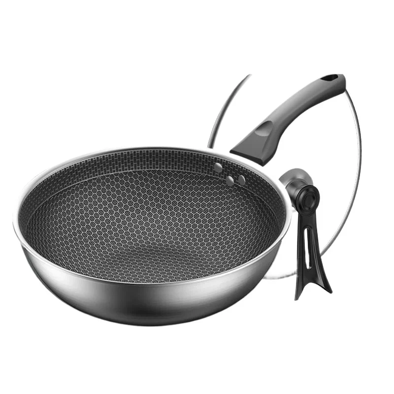 Multipurpose Honeycomb Stainless Steel Pan for Gas Induction Cooker with Non-Stick Coating and Heat-Resistant Handle