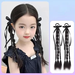 Synthetic 2PC children Simulation boxing braid double ponytail wig Girls ribbon bowknot Twist Braids Wigs Extension 50cm