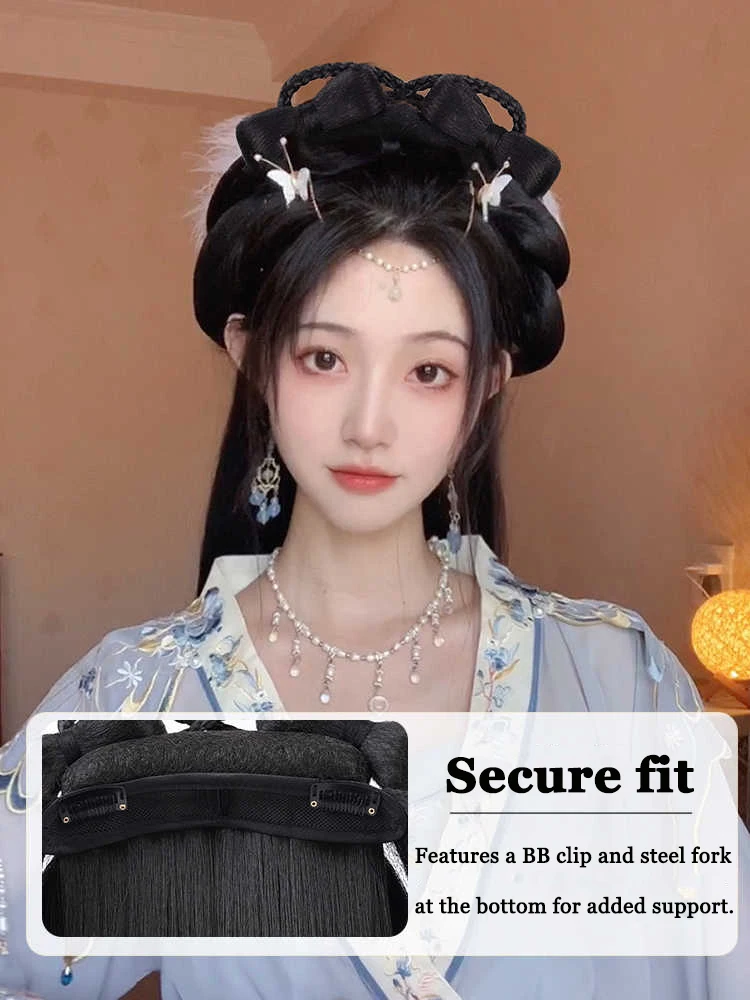 LM Chinese Ancient Wig Women Hanfu Wigs Headdress Photography Dance Accessory Wigs Black For Women Integrated Hair Bun