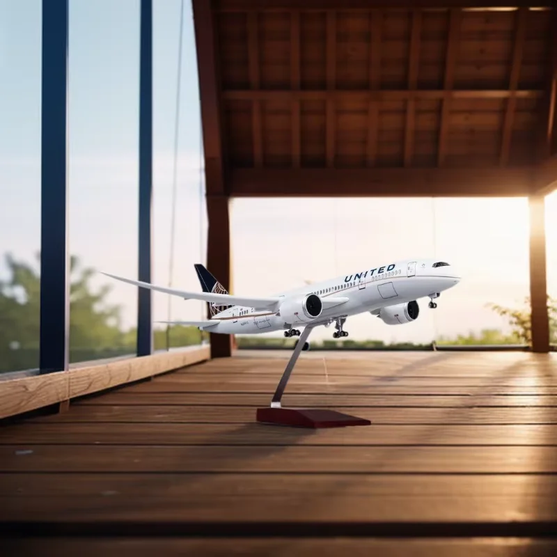 

43cm Toy Plane Model 1:130 Scale 787 Jet United Airlines B787 Planes Model Die-Cast Resin Aircraft Ornament with LED Lights