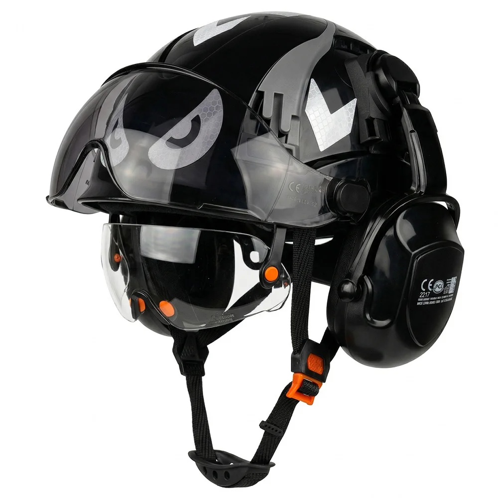 

Professional CE Safety Helmet Dual Visor SNR 30dB Earmuffs Reflective ABS Vented Hard Hat Construction Industrial Protect Gear