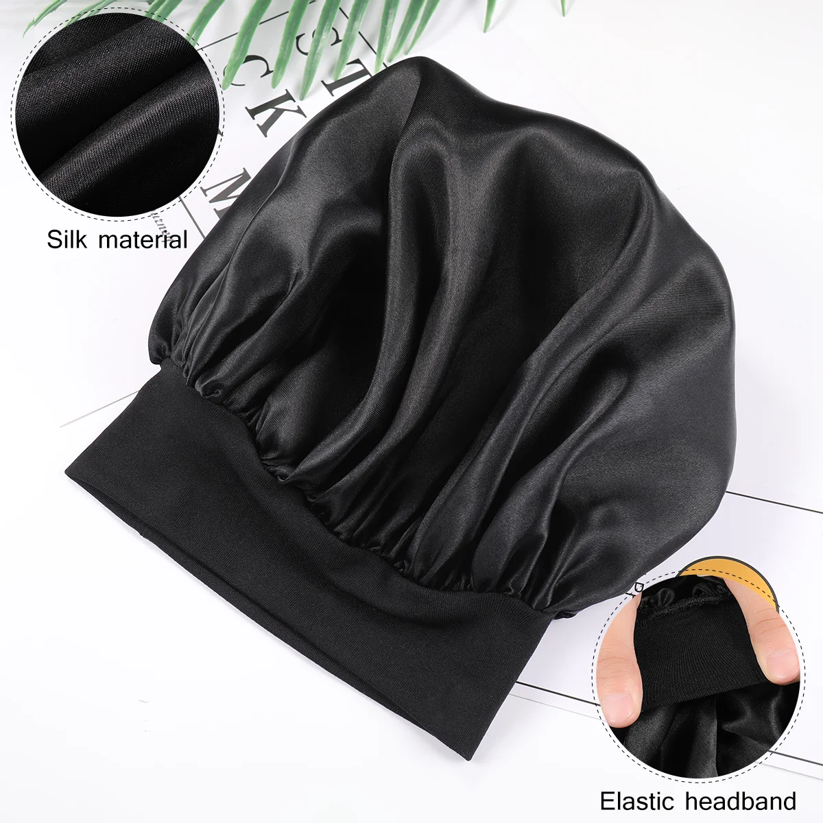 Silk Bonnet for Sleeping Wide Side Cap High Resilience Hat Sun Visor Black Women's