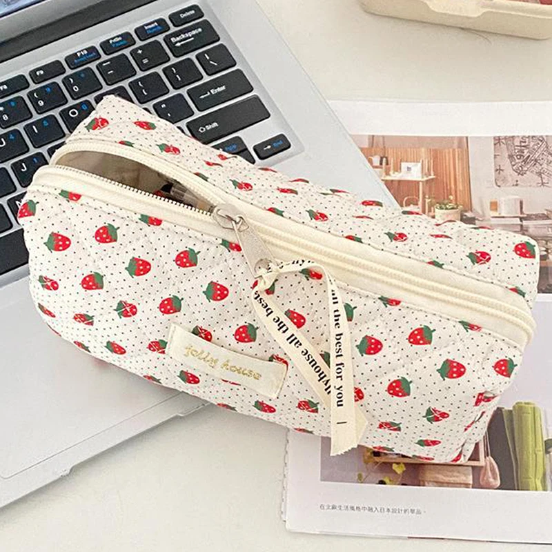 

Fashion Kawaii Pencil Case Korean Style Simple Floral Pencil Pouch For Girl Soft Cotton Large Capacity Stationery Storage Bag