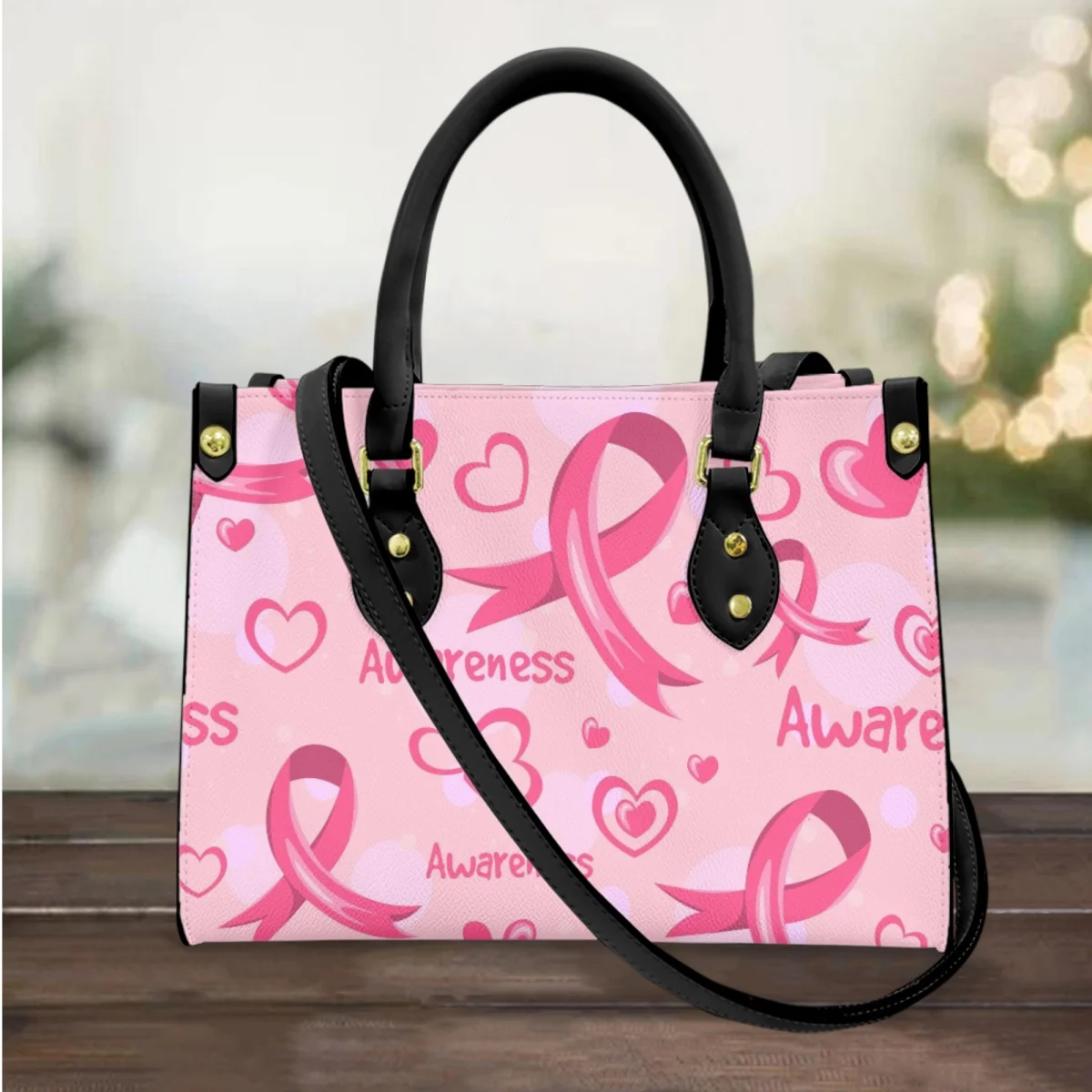 

FORUDESIGNS Luxury Designer Handbag Pink Ribbon Cancer Theme Bags For Women 2023 Luxury Handbags Street Fashion Bag Shoulder