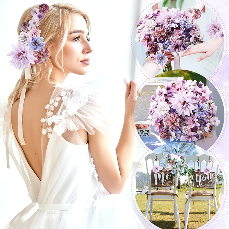 20 قطعة/الحقيبة 4.5 سنتيمتر الأرجواني الحرير ارتفع الاصطناعي الإقحوانات زهرة رؤساء للحرف إكليل حفل زفاف DIY بها بنفسك غرفة المنزل ديكورا ورد صناعي