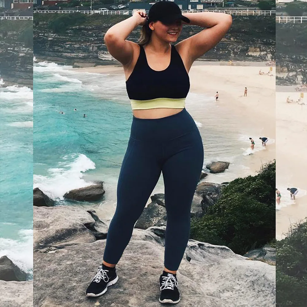 �Damen-Yoga-Leggings in Übergröße mit hoher Taille und Taschen | Bauchkontrollierende, hüftbetonte Workout-Strumpfhose in einfarbigen Farben für das Fitnessstudio – Detail 4