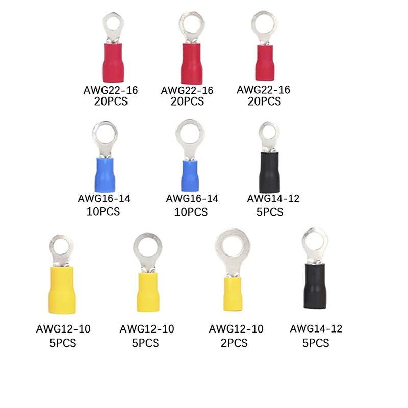 102pcs Crimp Spade Brass Terminal Electrical Wire Cable Connector Kit, Crimp Spade Insulated Ring Fork Crimping Tool