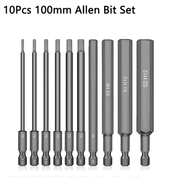 10 adet 1/4 "altıgen başlı Allen anahtarı matkap ucu 100mm uzun saplı S2 çelik tornavida uçları metrik Allen tornavida Bit