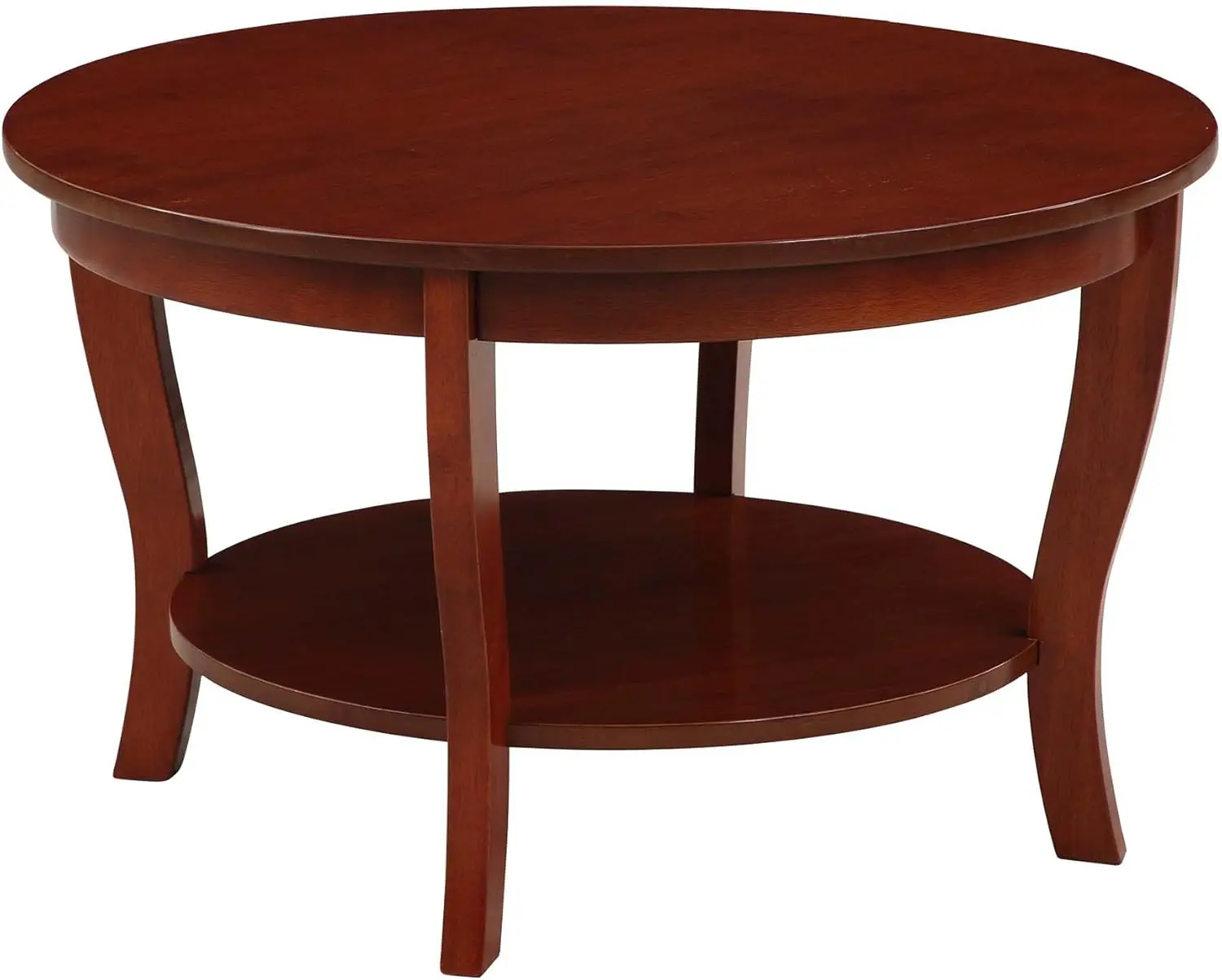 Heritage Round Coffee Table with Shelf Mahogany Sturdy Legs Are Engineered From Solid Wood Easy Maintenance