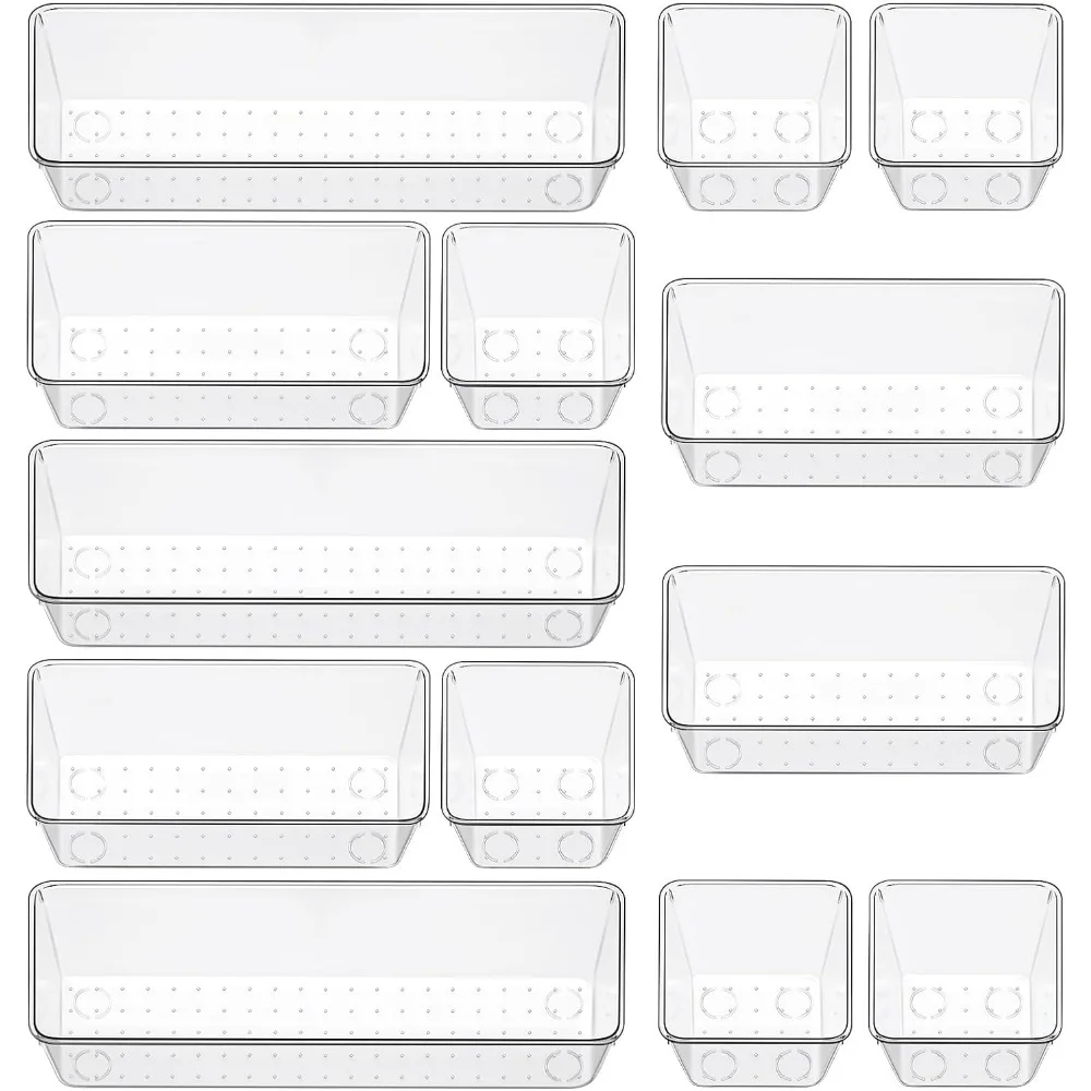 

Набор из 12 прозрачных пластиковых ящиков с 3 размерами для макияжа, ювелирной электроники - офис, кухня, спальня, ванная комната