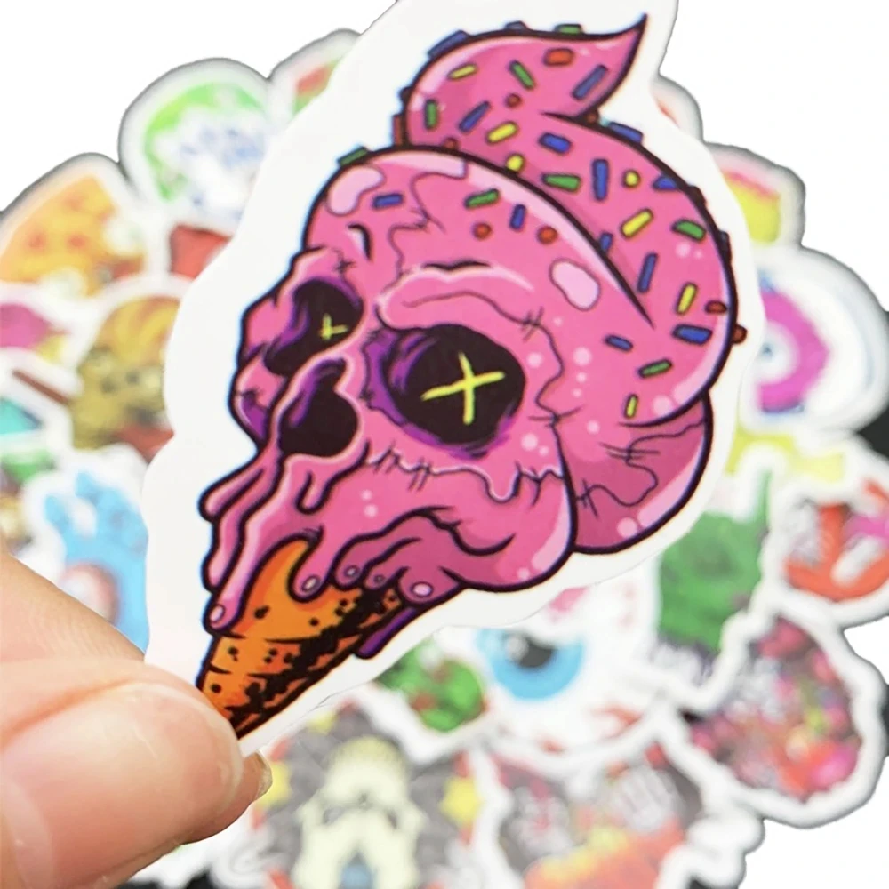 50Pcs Cool Pop Horror Skull Stickers Cartoon Decals Stationery Luggage Laptop Helmet Motorcycle Graffiti Zombie Sticker