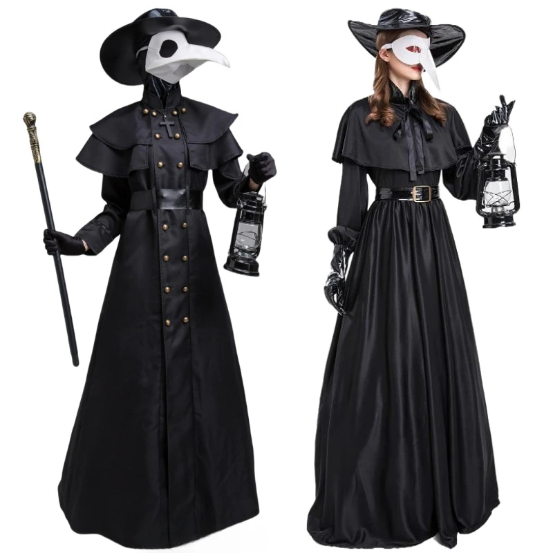 

XS-5XL Plus Size Halloween Medieval Plague Doctor Costume Steampunk Nurse Bird Beak Playsuit Carnival Cosplay Fancy Party Dress