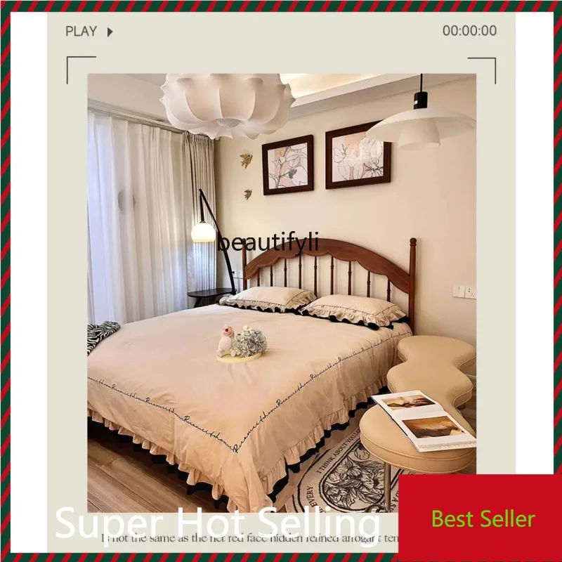 

QQ132 Mid-Ancient Windsor Bed French Retro Harp Double Bed Master Bedroom American Furniture All Solid Wood Bed
