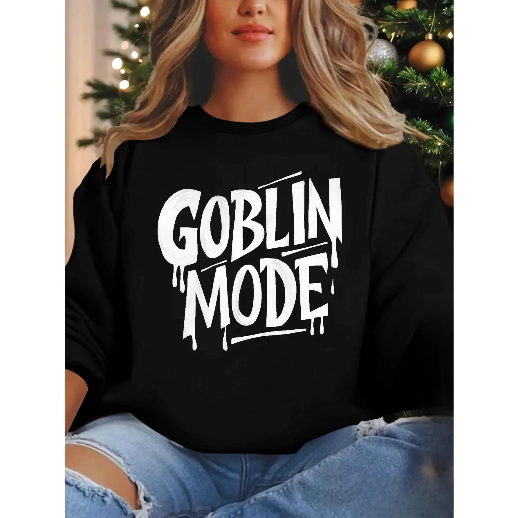 

Oversized Goblin Mode Sweatshirt, Funny Graphic Graffiti Pullover, Women's Cozy Streetwear Crewneck Top