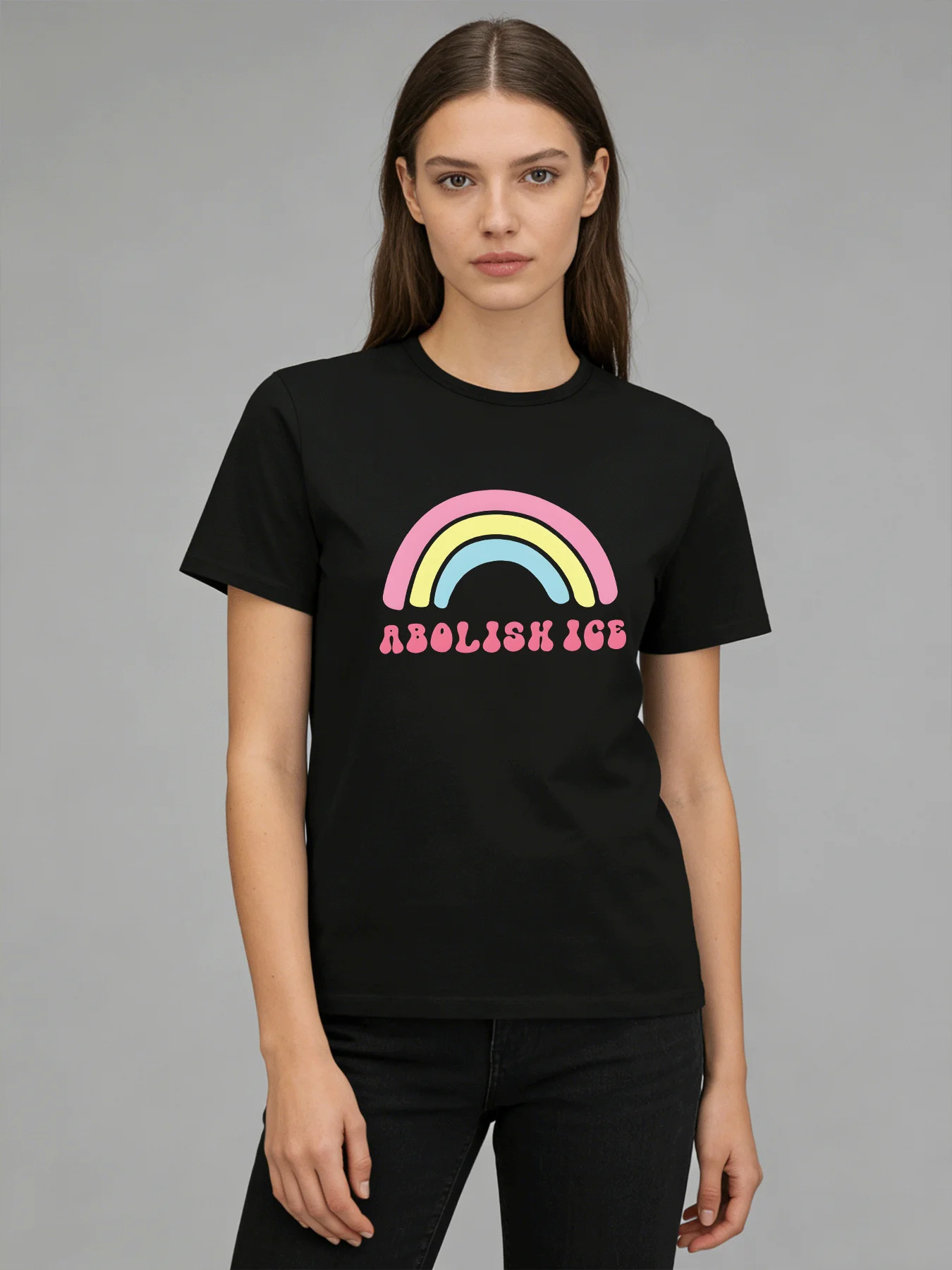 

2026 Spring Summer New Women Rainbow Print T-Shirt Casual Loose O Neck Short Sleeve Tee Tops