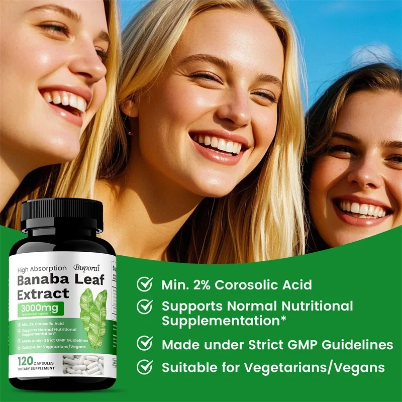 

Banaba Leaf Extract 3000mg - Promotes Nutrient Absorption, Controls Blood Sugar Levels, Metabolism, and Supports Overall Health