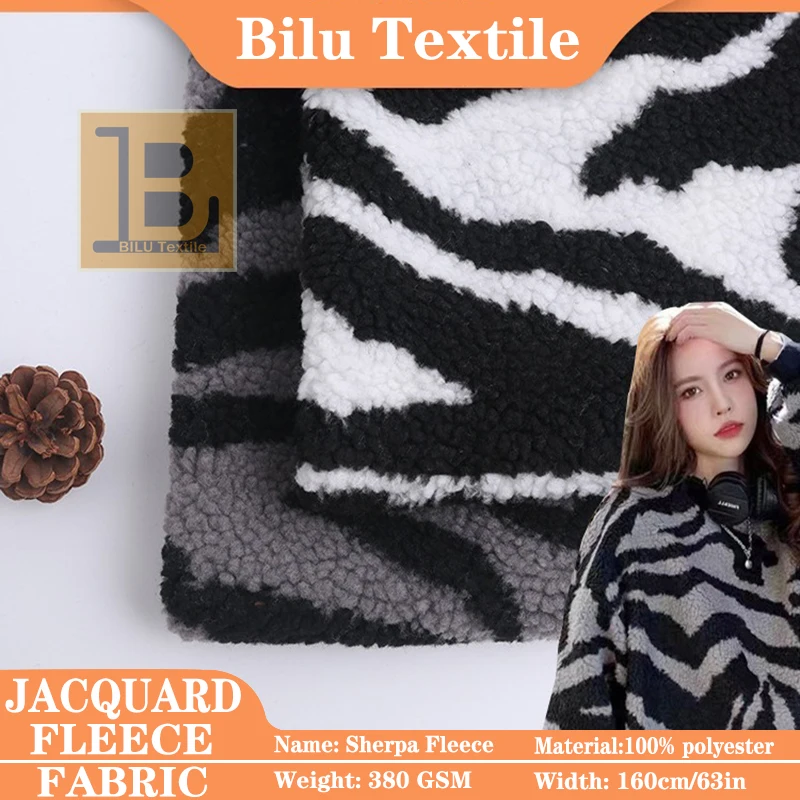 

Zebra Jacquard Polyester Lamb Plush Knit Fabric - Plush DIY Sewing for Coats & Hoodies (per Meter)
