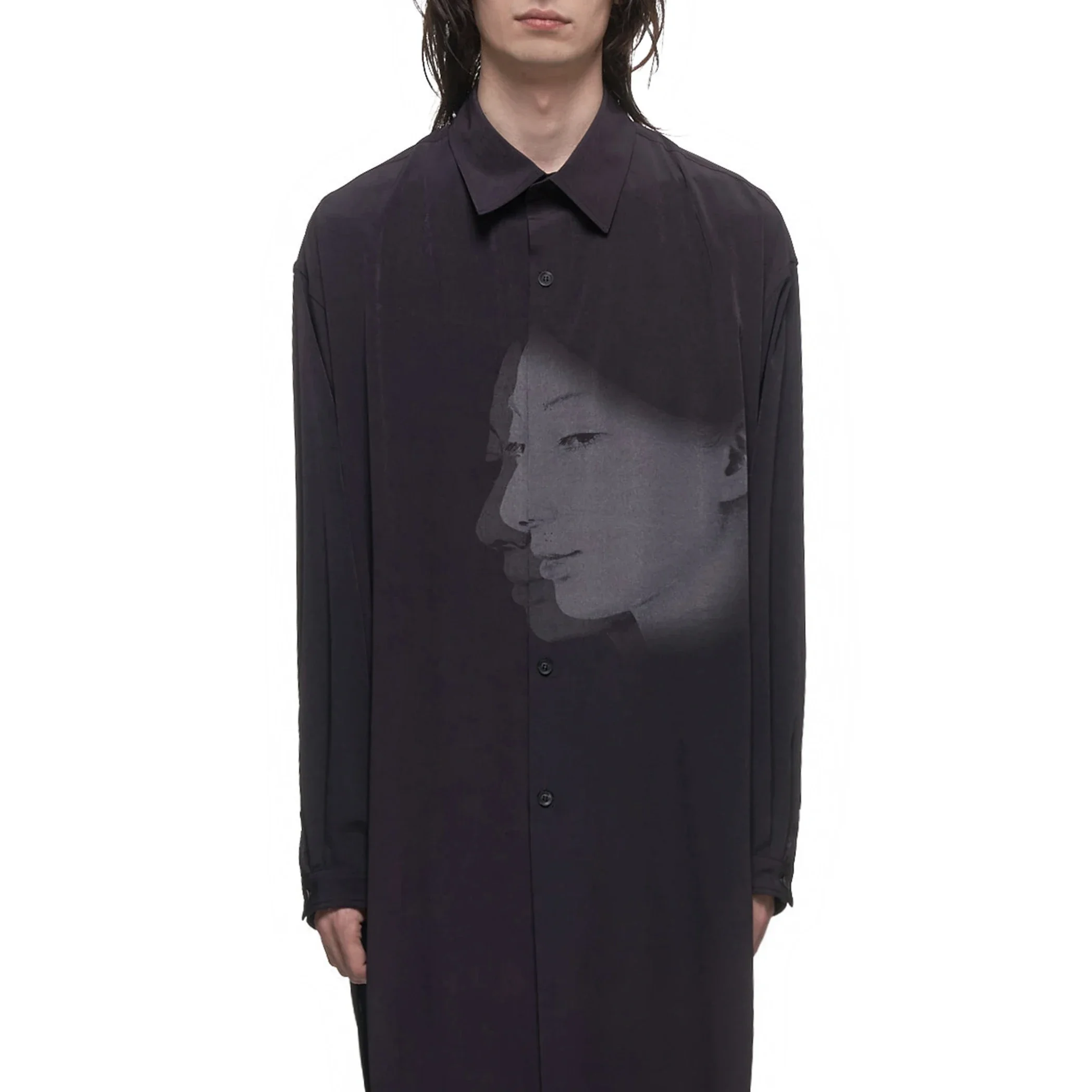 

YOJI OOAK Тонкая мужская рубашка с принтом на кнопке Uchida и портретом птицы с принтом и триацистической кислотой