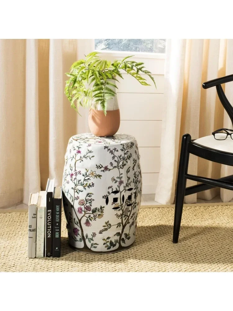 Decorative Garden Stools Blooming Tree Ceramic Decorative Garden Stool, White