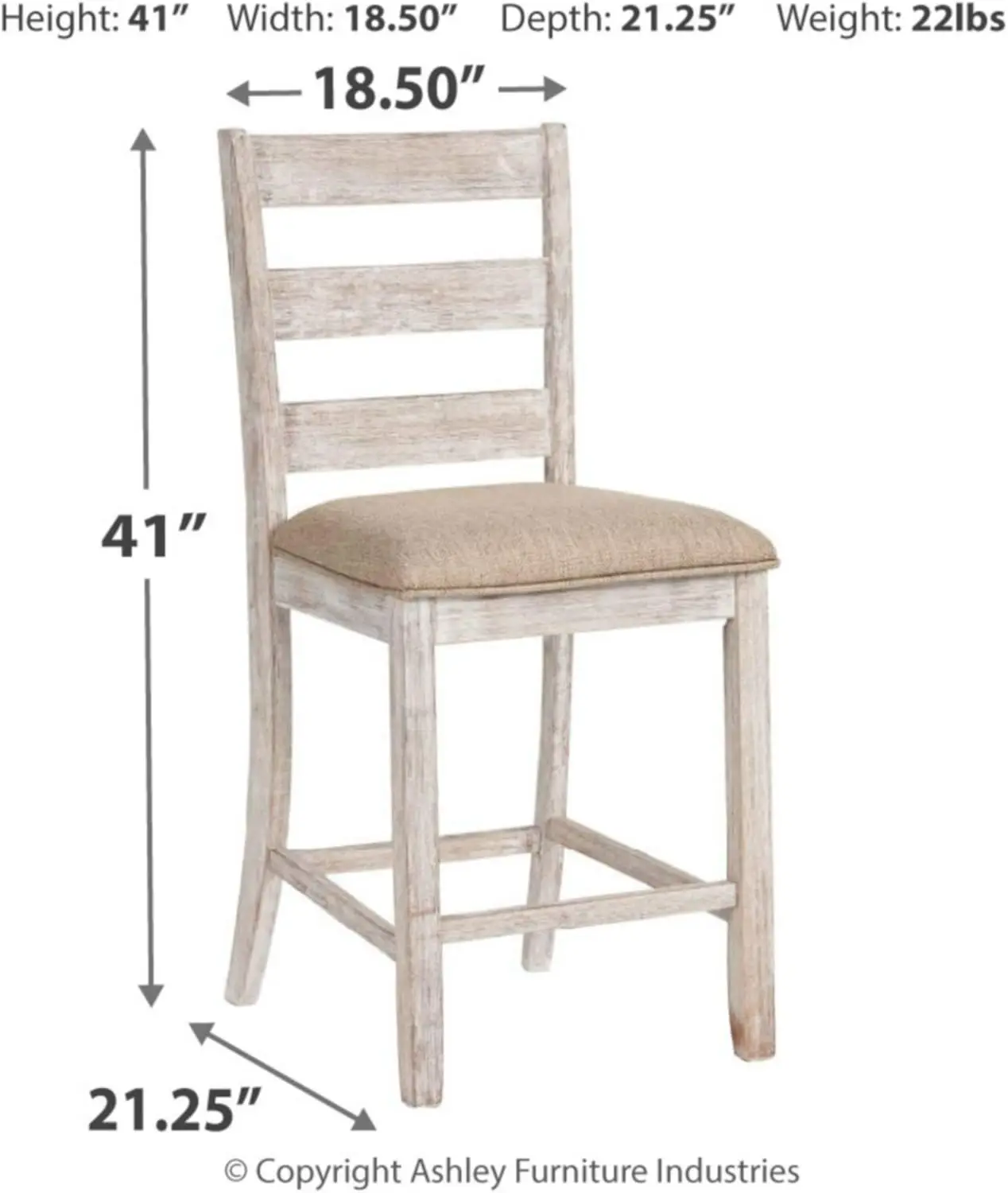 Barstool estofado, altura contrária, branco antigo, grupo de 2, 18,5 "D X 21,25" W X 41 "H, 24"